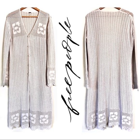 {Free People} Crochet Knit Maxi Duster Cardigan - Picture 2 of 4